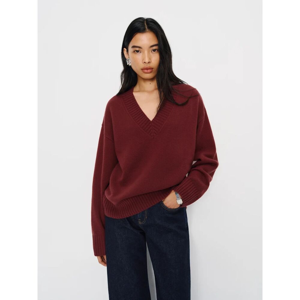 NWOT Reformation Jadey Cashmere Oversized V-Neck Sweater Chianti XL
